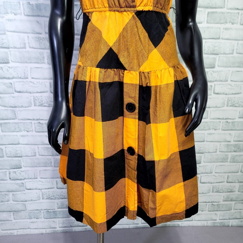 Vintage 70s 80s Joni Blair Dress Womens XS/S Orange Black Buffalo Plaid Cotton - Picture 3 of 11
